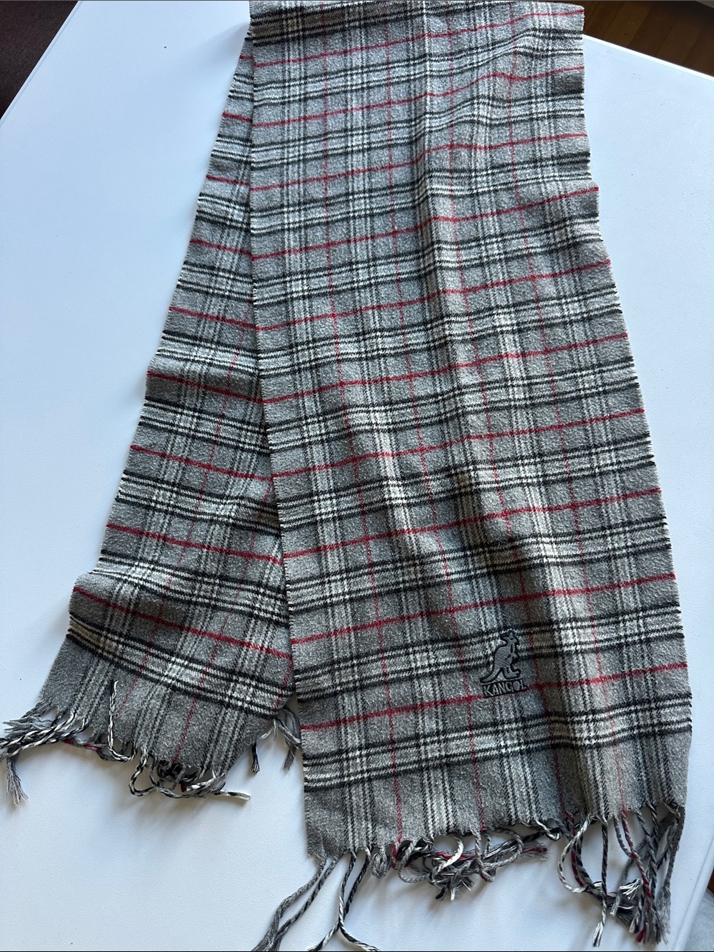 UNISEX Kangol Grey Plaid Scarf with Red Accent